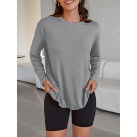 Trendy Queen Womens Oversized Long Sleeve T Shirts 2025 Basic Crewneck Tee Fall Tops Casual Workout Y2K Clothes Grey S