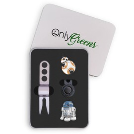 Golf Ball Marker Gift Set - Droids (Markers + Hat Clip + Divot Tool (Gift Tin))