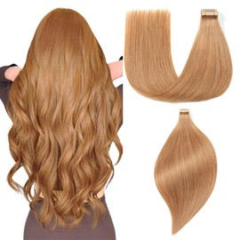 EINbeauty Tape Extensions Real Hair 20 Pieces Extensions Real Hair 35 cm 40 g Turmeric Brown Tape-In Extensions Real Hair Invisible Real Hair Extensions Tape Straight Hair Extensions for Women (14