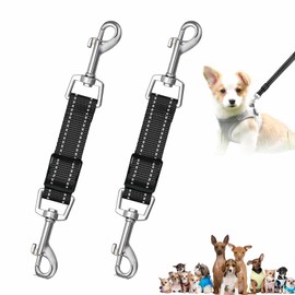 2 Pcs Collar to Harness Safety Link,Adjustable Double Clip Dog Lead,Double Clip Lead for Dogs,Dual-Ended Pet Connector for Dogs&Puppies&Pets,Universal Heavy Duty Leash Clips for Walking&Training,Black