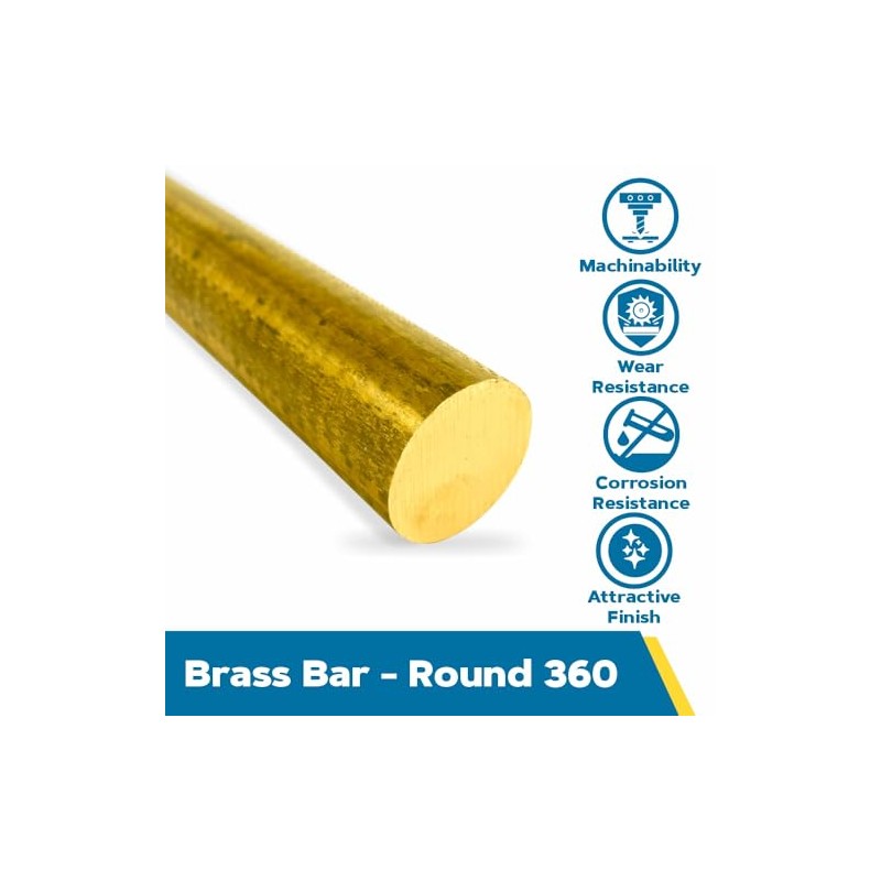 360 Brass Round Bar, Unpolished (Mill) Finish, H02 Temper, ASTM