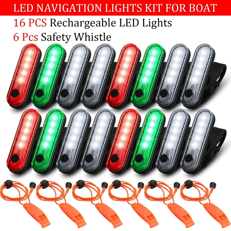 Treela 22 Pcs LED Navigation Kayak Lights with Safety Whistle