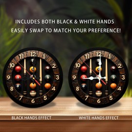 Lancholy Unique Billiard Clock Wall Decor，Wooden Pool Cue Clock 10-Inch Wooden Wall Clock, Silent Movement, Battery Operated (AA Batteries Not Included), Artistic Home Decor, Perfect for Home Accents