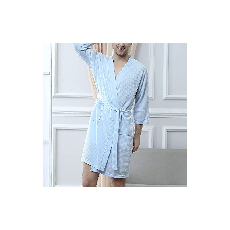 Lu's Chic Bata tipo kimono para hombre, ligera, con bolsillos,