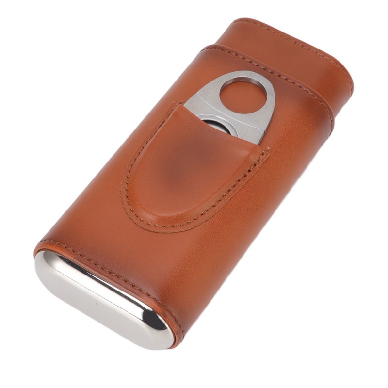 3 Finger Cigar Case Iron Cover Portable Soft Glossy Leather