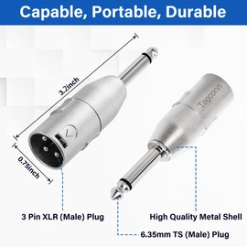 Togconn 1/4" TS to XLR Adapter 2 Pack - 6.35mm 1/4" TS to XLR Male Connector