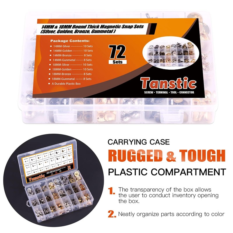 Tanstic 72 Sets 14mm and 18mm 4 Color Round Magnetic