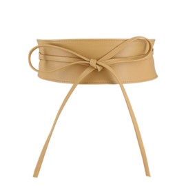 FASHIONGEN - Genuine Cowhide Leather Full Grain Leather Obi Belt for Women, Tie Belt, Cassiane, beige