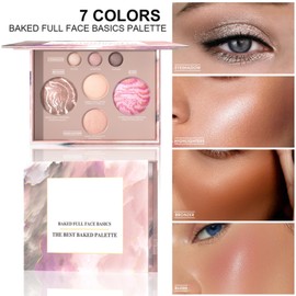 All-in-one Baked Palette Makeup Set, Cosmetic Make Up Baked Starter Kit, Includes Blush, Bronzer, 2 Highlighters and 3 Eyeshadows, Makeup Kit Gift for Women