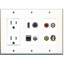 RiteAV - (3 Gang 15A Outlet HDMI Coax Composite Video 3.5mm Shielded Cat6 USB Wall Plate