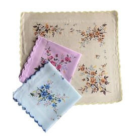 3 X 100% Cotton Ladies Handkerchiefs Vintage Floral Style Pretty, Wedding, Party Printed Ditsy Women's Flower Hanky