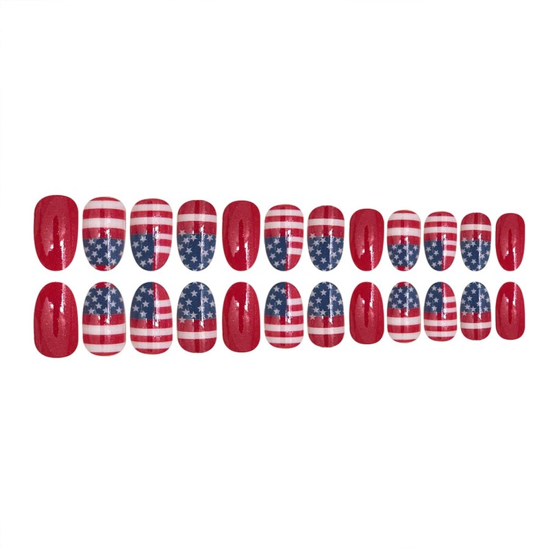 Tyuimhx 4th of July Press on Nails Short Round Red
