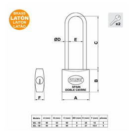 Amig - Extra Long Arc Padlock | Secure Brass & Steel Bow for Lockers, Grilles | 40mm Width, 90mm Arc | Ideal for Gym, Luggage, Toolbox | Matte Brass, 40mm, Brass and Steel Bow