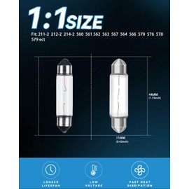 Keiurot Under Cabinet Light Bulbs T3 44MM 12V 5W Festoon Bulb, Xenon UnderCabinet Bulb Festoon Light Bulb 2700K, 12Pack