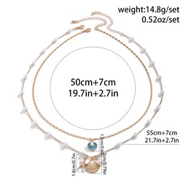 Sea Star Necklace Shell Necklace Choker Faux Pearl Beaded Chain Necklace Bohemia Sea Shell Starfish Collar Necklace Pendant Conch Necklace Summer Beach Day Jewelry (blue shell +starfish)