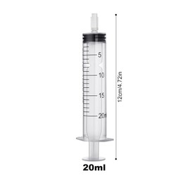 Pack of 12 20 ml syringes with lid, plastic syringe sterile packaging with measurement for scientific laboratories, dispensing, measuring liquids, animal feeding, plant irrigation