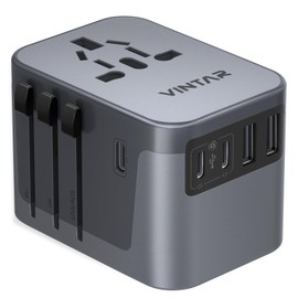 Universal Travel Adapter, VINTAR International Power Adapter with 6A 3 USB C and 2 USB Ports, All in One Travel Essentials Plug Adapter, Worldwide Outlet Converter for Europe UK USA AUS(Type C/G/A/I)