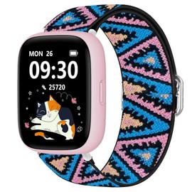 Blueshaweu for BW01,BW02 22mm Quick Release Stretch Elastics Nylon Adjustable Replacement Strap Accessories Compatible for BIGGERFIVE BARVE Kids Fitness Tracker Watch,Biggerfive Brave 2 (Blue Pink)