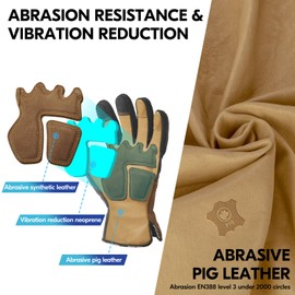 Vgo... Work Gloves Touchscreen Men in Pig Leather Antiabrasive Antivibration, Working Gloves Men for Gardening Wooden Warehouse Assembly Delivery Multifunction (Grey-PA7775, M,Pack of 1)