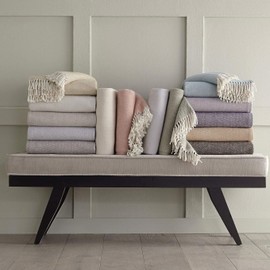 SFERRA Celine Herringbone, 100% Cotton Throw Blanket - Mushroom