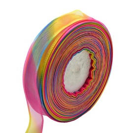 CABODYALS 100 Yards 38MM Rainbow Organza Ribbon Gradient Sheer Trimming Colourful Transparent Fabric Shimmer Chiffon Satin Ribbons for Wrapping Gift Making Bows Diy Craft Party Festival Decoration
