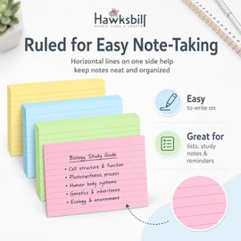 Hawksbill 250 Revision Card A6 Flash Cards Coloured Index Cards (148mmX105mm)– Neon Ruled Index Card for Study Office and Organization