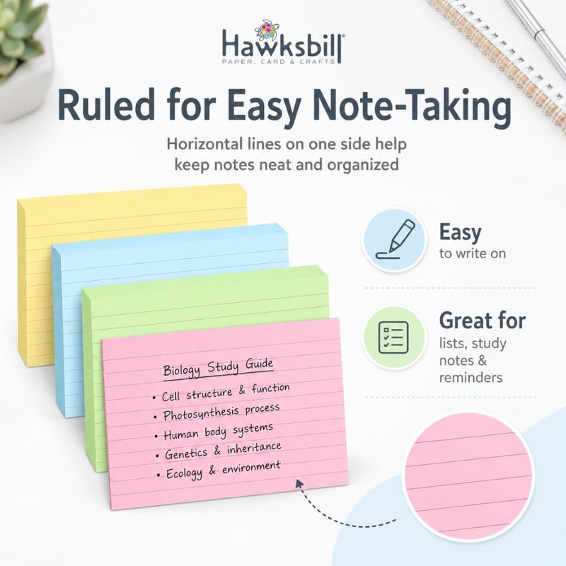Hawksbill 250 Revision Card A6 Flash Cards Coloured Index Cards