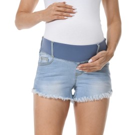 Gowjog Jeans Shorts Pregnancy Shorts Jeans Pregnancy Jeans Short Maternity Shorts Jeans Low Waist Ripped Raw Hem Maternity Fashion Summer, Power Blue, XXL
