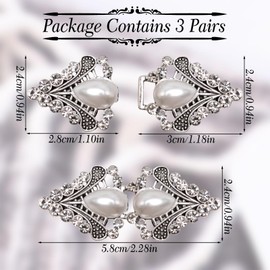 WANDIC Cloak Clasp Fasteners, 3 Pairs White Clips with Rhinestone Vintage Cape Clip Hooks and Eyes Clasps Cardigan Clips for Sweater Shawl