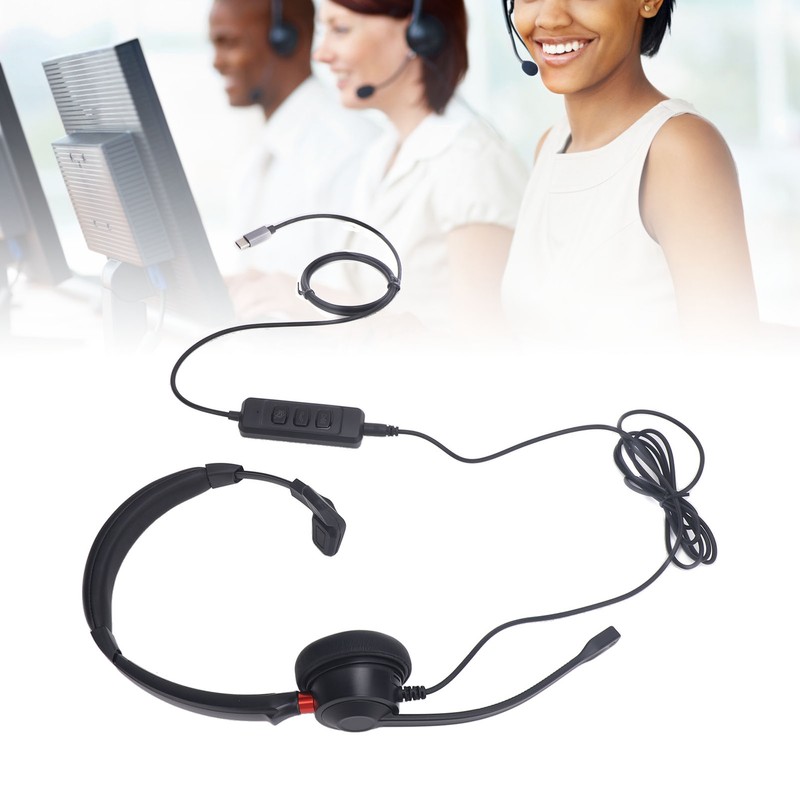 Telephone Headset Noise Canceling Single Ear Comfortable USB C to
