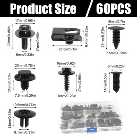 60 Piece Body Screws Set, Tin Nut Screw Nut Clip Kit, Car Plastic Clips, Car Screws Set, U-type Metal Clip Nuts for Car Bumper, Chassis, Door Panels