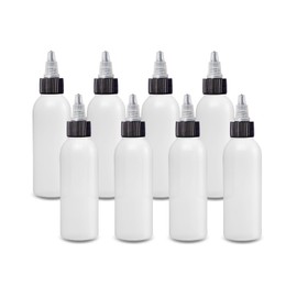 ljdeals 2 oz Plastic Bottles with Twist Top Caps, Refillable, Reusable Empty Bottles for Household Use, Hair Color, Essential Oils, Perfumes, Travel Size, Pack of 8, Made in USA