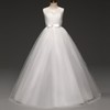 Big Girl Sleeveless Lace Flower Girl Gray Princess Dress Tulle