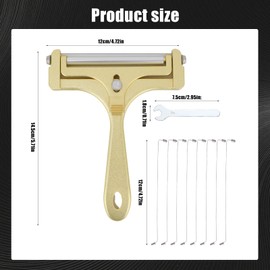 Stainless Steel Wire Cheese Slicer with 8 Replacement Wires and Wrench, Hand Butter Cutter Food Cutter for Block Cheese and Butter Cutter Tools (Matte Gold)