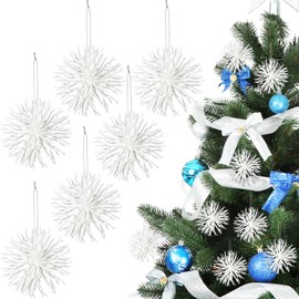 RoundFunny 6 Pcs Coastal Christmas Ball Ornament 3 Inch Beach Ocean Coral Nautical Ornaments for Christmas Tree Hanging Tree Ball Decorations for Xmas Holiday Party(White)