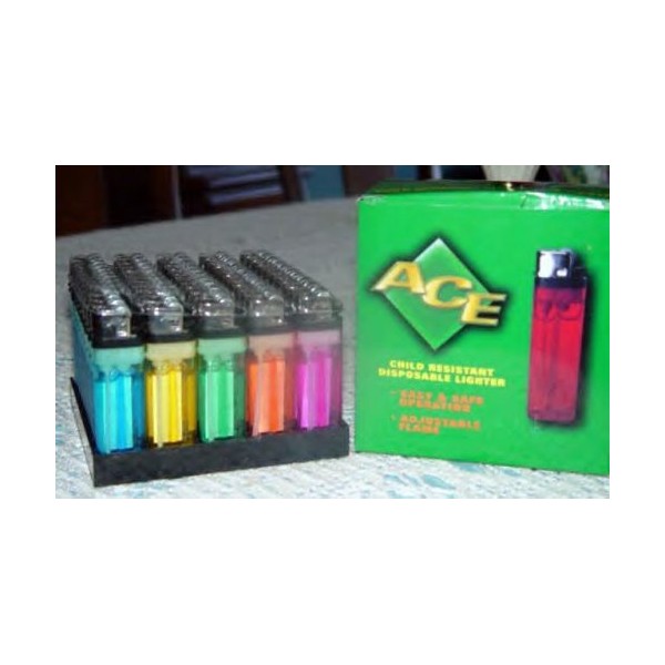 Disposable Lighters, Assorted Colors With Stand. Sold As a 50 Pack