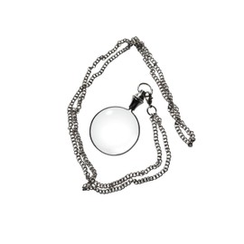 10X Magnifiers Glass Pendant,Brass Vintage Style,Chain Necklace with 40mm Diameter,Pocket Portable Magnifying Lens,Loupe Monocle,Reading, Inspection,Collectible,Books,Décor Gift Silver