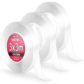 Nano Tape 3 x 3 m - Double-Sided Tape 9 m - Extra Strong for Home, Wall, Office, Bubbles Art - Transparent Nano Tape - Nano Tape Double-Sided - Transparent Double-Sided Tape