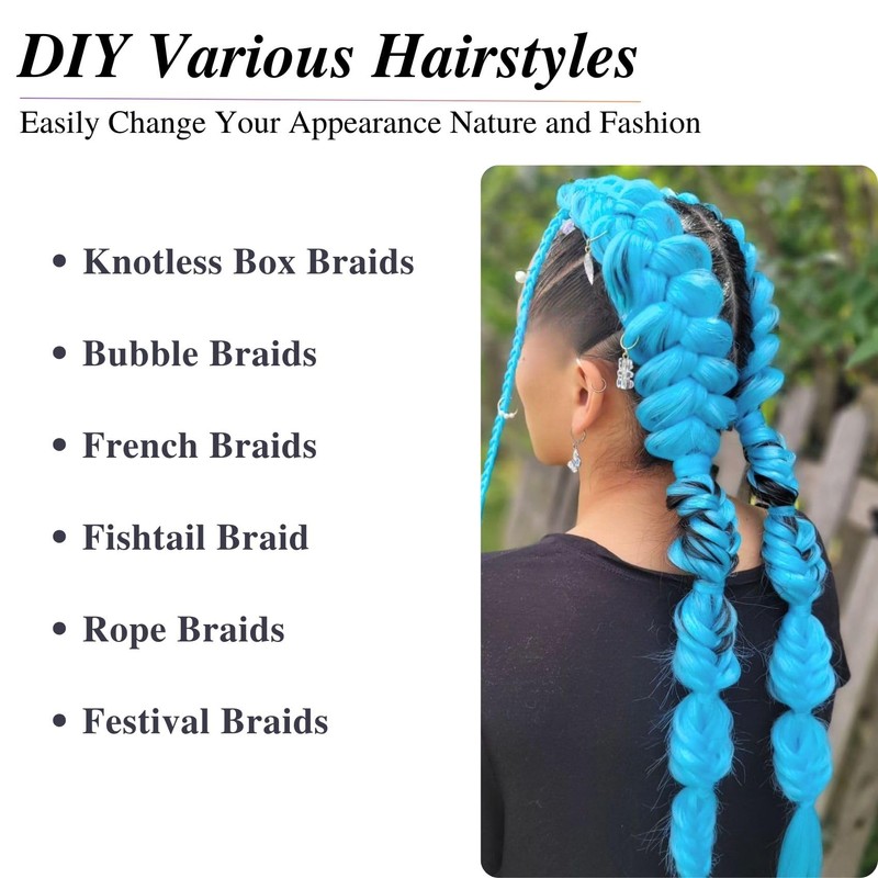 Extension per capelli sintetiche, colore blu, per trecce e coda