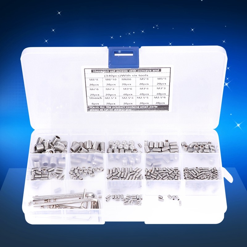 340Pcs Set Screw 304 Stainless Steel End Hex Adapter Machine