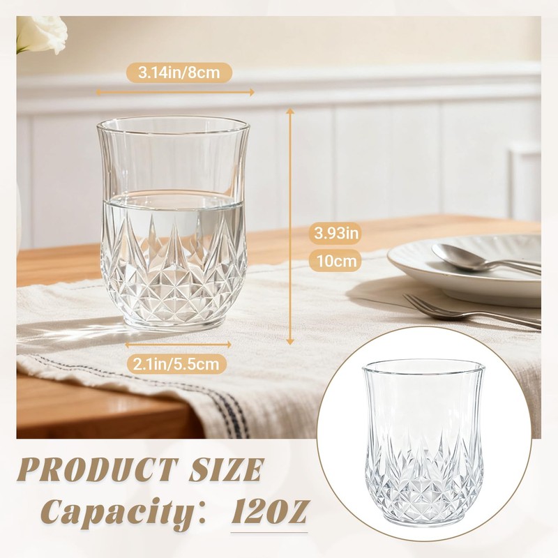LEYIQU 24 Pack Plastic Stemless Wine Glasses,12oz Unbreakable Vintage Elegant