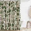 Green Linen Shower Curtain Modern Tropical Leaves Fabric Shower Curtain