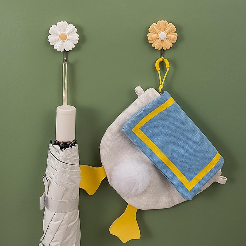 Cabilock 4pcs Daisy Sticky Hook daisy coat bags wall hanger