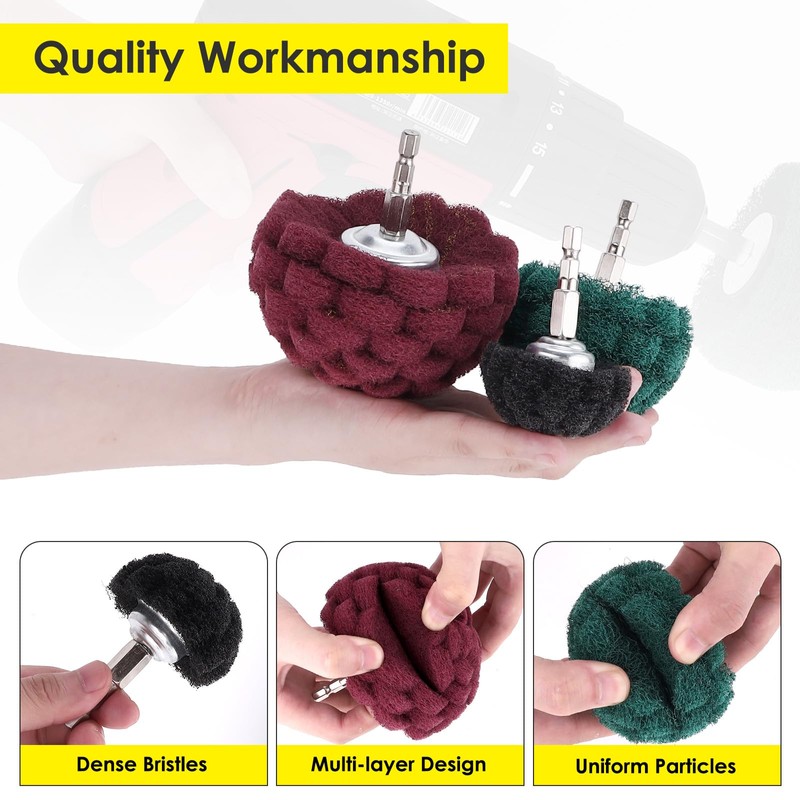 HighFree 9PCS Non Woven Abrasive Buffing Polishing Wheel Drill Attachment