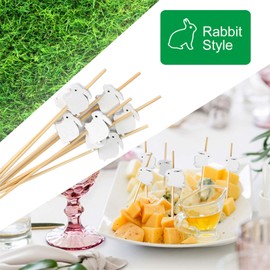 Minisland White Rabbit Cocktail Picks, 4.7 Inch Long Bamboo Fancy Toothpicks for Appetizers, Decorative Spring Easter Holiday Party Food Drinks Garnish Fruit Kabob Skewer Sticks 100 Counts - MSL177