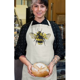 SmartyPants Vintage Bee Natural Apron Cute Sweet Bumble Nature Hippy Flower Power Daisy Sunflower Pollen Wasp Unisex Kitchen Cooking Baking Bake Cook Chef Gift Present (Natural Prime)