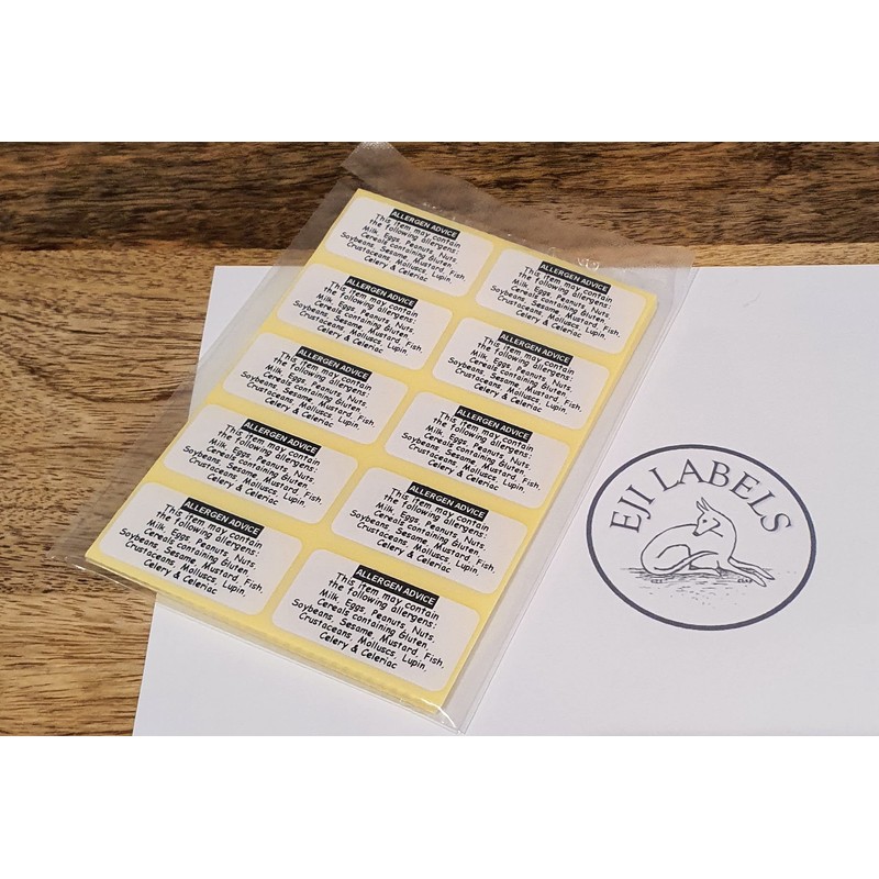 200 Allergen Advice Labels. Allergy Warning Stickers. Food Allergy Labels