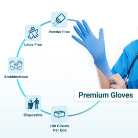 Just Health Disposables 100 x Blue Nitrile Gloves, Medium Gloves Pack of 2 - (Box of 100 pcs) | Multipurpose | Powder Free Gloves | Latex Free Gloves | Blue Disposable Gloves