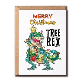 AdamLongStore Christmas Dinosaur Tree Rex Pajamas Xmas Lights Card - Funny Christmas Card - Great Card Christmas For Family And Friend - Christmas Gifts