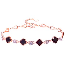 Razzberry Black Clover Bracelet, 18K Rose Gold Plated, AAA Cubic Zirconia, included Gift Pouch